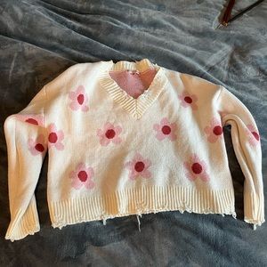 Cropped flower sweater